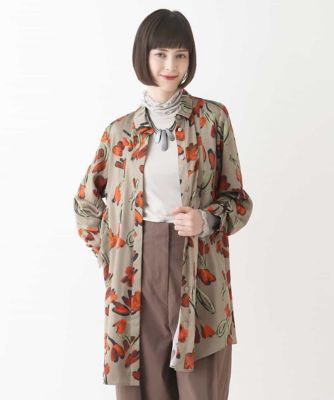 【SALE】HIROKO BIS (Women)/ヒロコビス ピーチサテンフラワープリントブラウス /洗濯機で洗える ブラウン86 トップス【三越伊勢丹/公式】