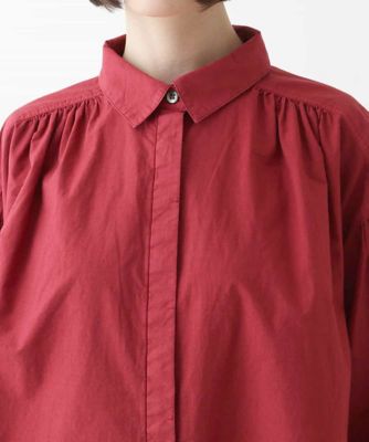 袖ギャザーテールロングシャツブラウス　／洗える