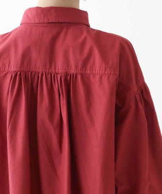 袖ギャザーテールロングシャツブラウス　／洗える