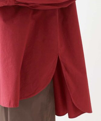袖ギャザーテールロングシャツブラウス　／洗える