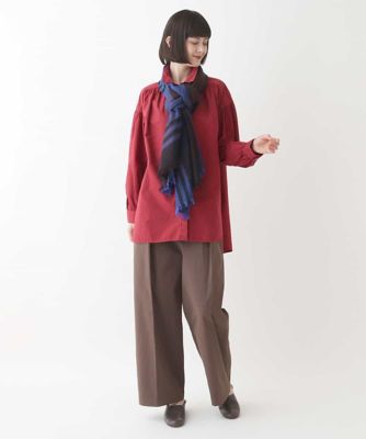 袖ギャザーテールロングシャツブラウス　／洗える