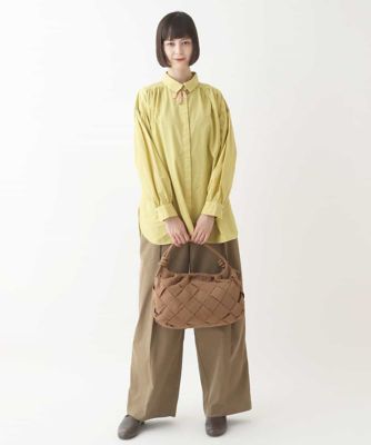 袖ギャザーテールロングシャツブラウス　／洗える