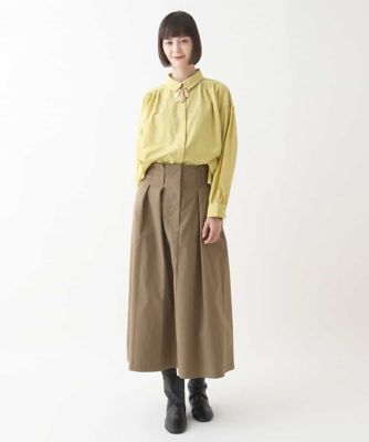 袖ギャザーテールロングシャツブラウス　／洗える