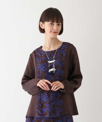 ＜HIROKO BIS (Women)＞【洗える】フラワージャカードサテンジョイントブラウス