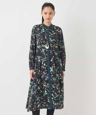 ＜HIROKO BIS (Women)＞リーフプリントバンドカラーワンピース　／洗濯機で洗える