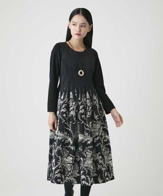 美品✨リフレクト 幾何柄カットジャカードワンピース ネイビー 9 シャーリングジャカードデザインワンピース | HIROKO BIS (Women
