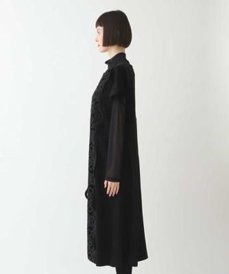 【洗える】ベロア刺繍レースＩライン半袖ワンピース