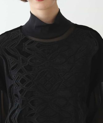 【洗える】ベロア刺繍レースＩライン半袖ワンピース