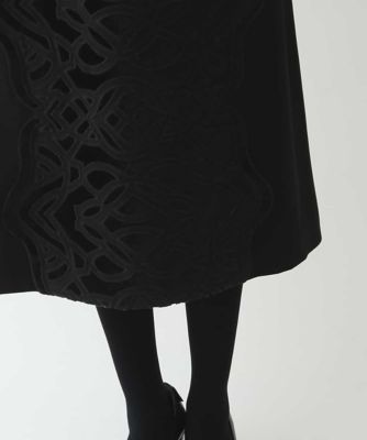 【洗える】ベロア刺繍レースＩライン半袖ワンピース