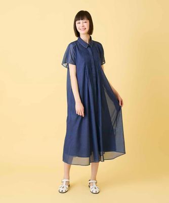 サテンデニムピンタックデザインワンピース ／洗える | HIROKO BIS