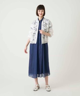 極美品◆ヒロコビス デニムワンピース 洗える コットン 大きい 羽織り 15 サテンデニムピンタックデザインワンピース ／洗える | HIROKO BIS