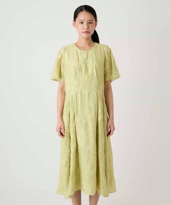 美品◇HIROKO BIS◇シャーリング異素材ワンピース フラワー刺繍◇13AB フラワージャカードAラインワンピース ／洗える | HIROKO BIS (Women