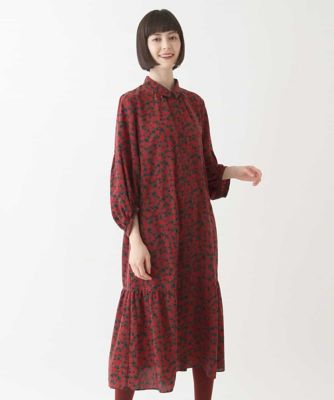 HIROKO BIS (Women)/ヒロコビス 切り替えギャザー小付き柄ワンピース /洗濯機で洗える ブラウン87 ワンピース・ドレス【三越伊勢丹/公式】
