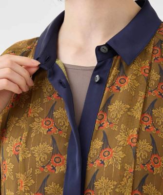 大きい17号✨ヒロコビス　シャツワンピース　洗えるマキシ丈　ゆったりボタニカル柄 幾何ボタニカルプリントワンピース ／洗濯機で洗える | HIROKO