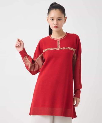 HIROKO BIS (Women)/ヒロコビス プレーティング刺繍ニットチュニック 05レッド トップス【三越伊勢丹/公式】