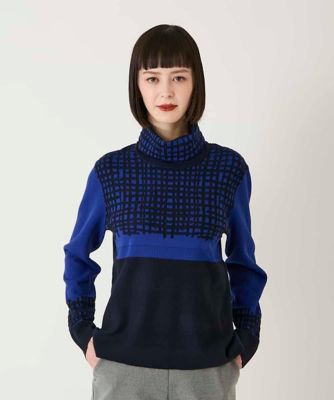 HIROKO BIS (Women)/ヒロコビス チェックアクセントタートルネックニット 55ブルー トップス【三越伊勢丹/公式】