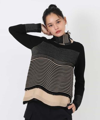 ＜HIROKO BIS (Women)＞タックウェーブ配色ニットプルオーバー