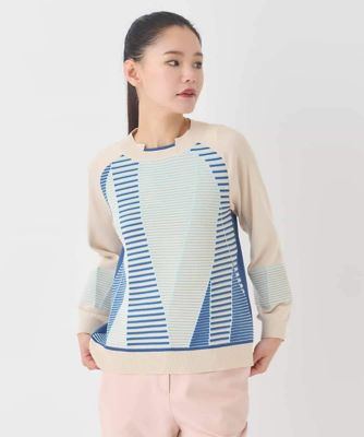 maco様 新品HirokoBIS デザインセーター 13号 ボーダー ベージュ ボーダーミックスニットプルオーバー | HIROKO BIS (Women)/ヒロコビス