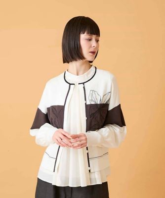 ＜HIROKO BIS (Women)＞花刺繍ブロッキングデザインカーディガン