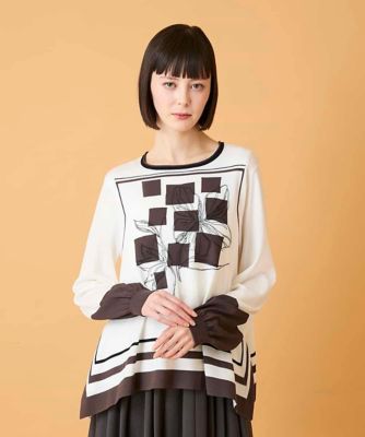 ＜HIROKO BIS (Women)＞花刺繍フレーム配色デザインプルオーバー