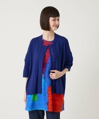 美品　HIROKO BIS ヒロコビス　ニットカーディガン　ブラック　デザイン ヒロコビスHIROKO BIS eSSeNtieL 異素材レイヤードボタンレスニット