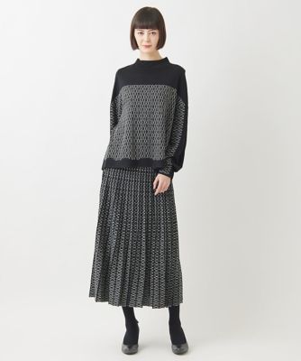 幾何学ジャカードニットプリーツスカート