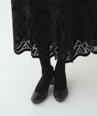 【洗える】ベロア刺繍レースフレアスカート