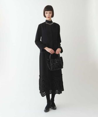 【洗える】ベロア刺繍レースフレアスカート