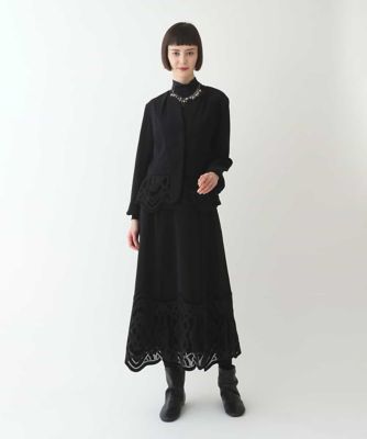 【洗える】ベロア刺繍レースフレアスカート