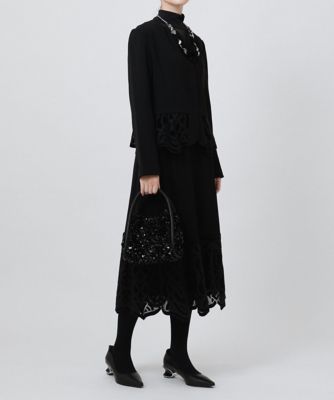 【洗える】ベロア刺繍レースフレアスカート