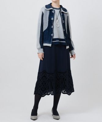 【洗える】ベロア刺繍レースフレアスカート
