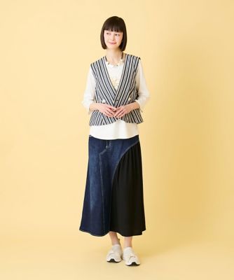 異素材ジョイントリメイク風デニムスカート ／洗濯機で洗える | HIROKO