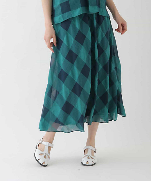 【SALE】シアーチェックフレアスカート グリーン35 ロングスカート