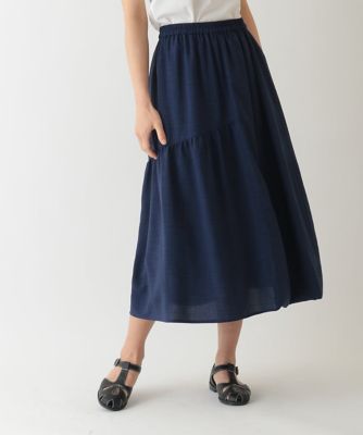 【SALE】HIROKO BIS (Women)/ヒロコビス バルーン×ティアードMIXデザインスカート /洗濯機で洗える ネイビー57 ロングスカート【三越伊勢丹/公式】