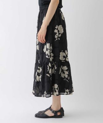 【洗える】サークル刺繍フラワープリントスカート