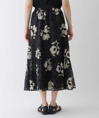 【洗える】サークル刺繍フラワープリントスカート