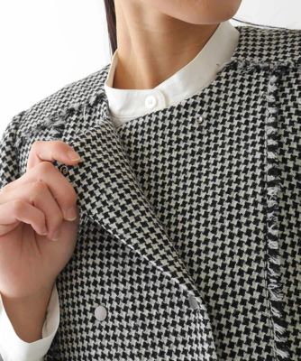 タグ付き　ヒロコビス　ツイードジャケット セール】 ツイードフリルジャケット （ノーカラージャケット