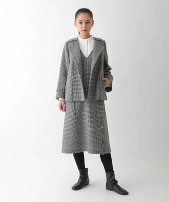 タグ付き　ヒロコビス　ツイードジャケット セール】 ツイードフリルジャケット （ノーカラージャケット