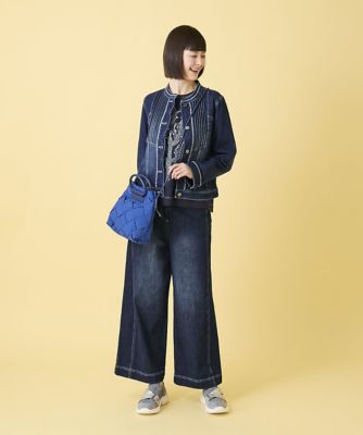 美品 HIROKO BIS 洗える ドビーデニムジャケット 紺サイズ9*OD63 ピンタックデニムジャケット ／洗濯機で洗える | HIROKO BIS (Women