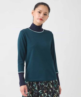 HIROKO BIS (Women)/ヒロコビス 配色アクセントハイネックインナープルオーバー /洗える 35グリーン トップス【三越伊勢丹/公式】