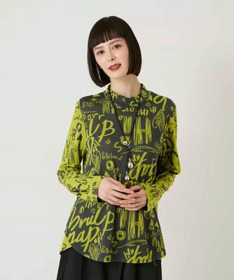 ＜HIROKO BIS (Women)＞アートロゴ総柄モックネックカットソー　／洗える