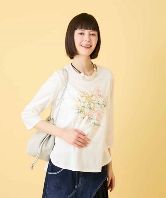 ＜HIROKO BIS (Women)＞フローラルタイポＴシャツ　／洗える