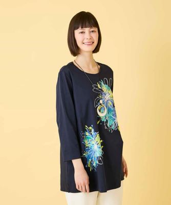 ＜HIROKO BIS (Women)＞ドローイングフラワーチュニックカットソー　／洗える