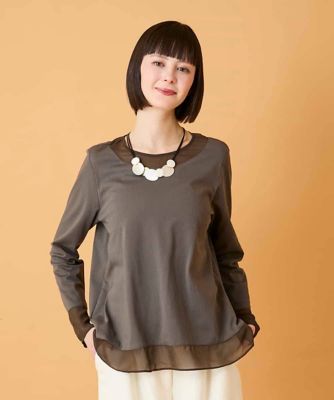 ＜HIROKO BIS (Women)＞異素材ドッキングカットソー　／洗濯機で洗える