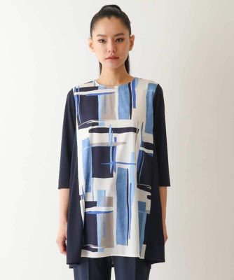 【SALE】HIROKO BIS (Women)/ヒロコビス ブロッキングモチーフデザインチュニック /洗濯機で洗える ブルー55 トップス【三越伊勢丹/公式】