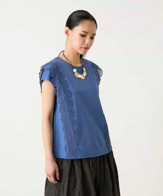 ＜HIROKO BIS (Women)＞サイドレースフレンチスリーブカットソー　／洗える