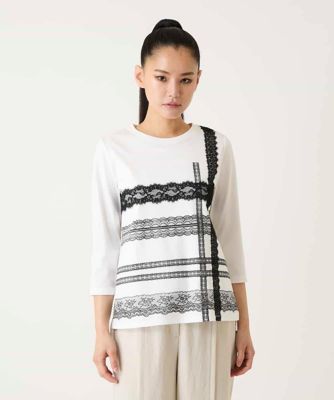 ＜HIROKO BIS (Women)＞レーステープデザインコットンカットソー　／洗える