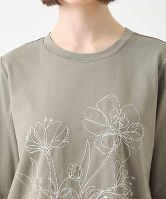 ステッチ刺繍デザインチュニックＴシャツ　／洗える