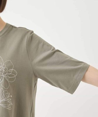 ステッチ刺繍デザインチュニックＴシャツ　／洗える