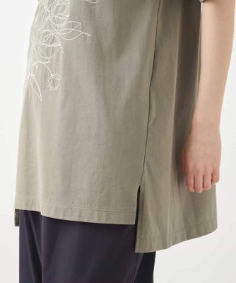 ステッチ刺繍デザインチュニックＴシャツ　／洗える